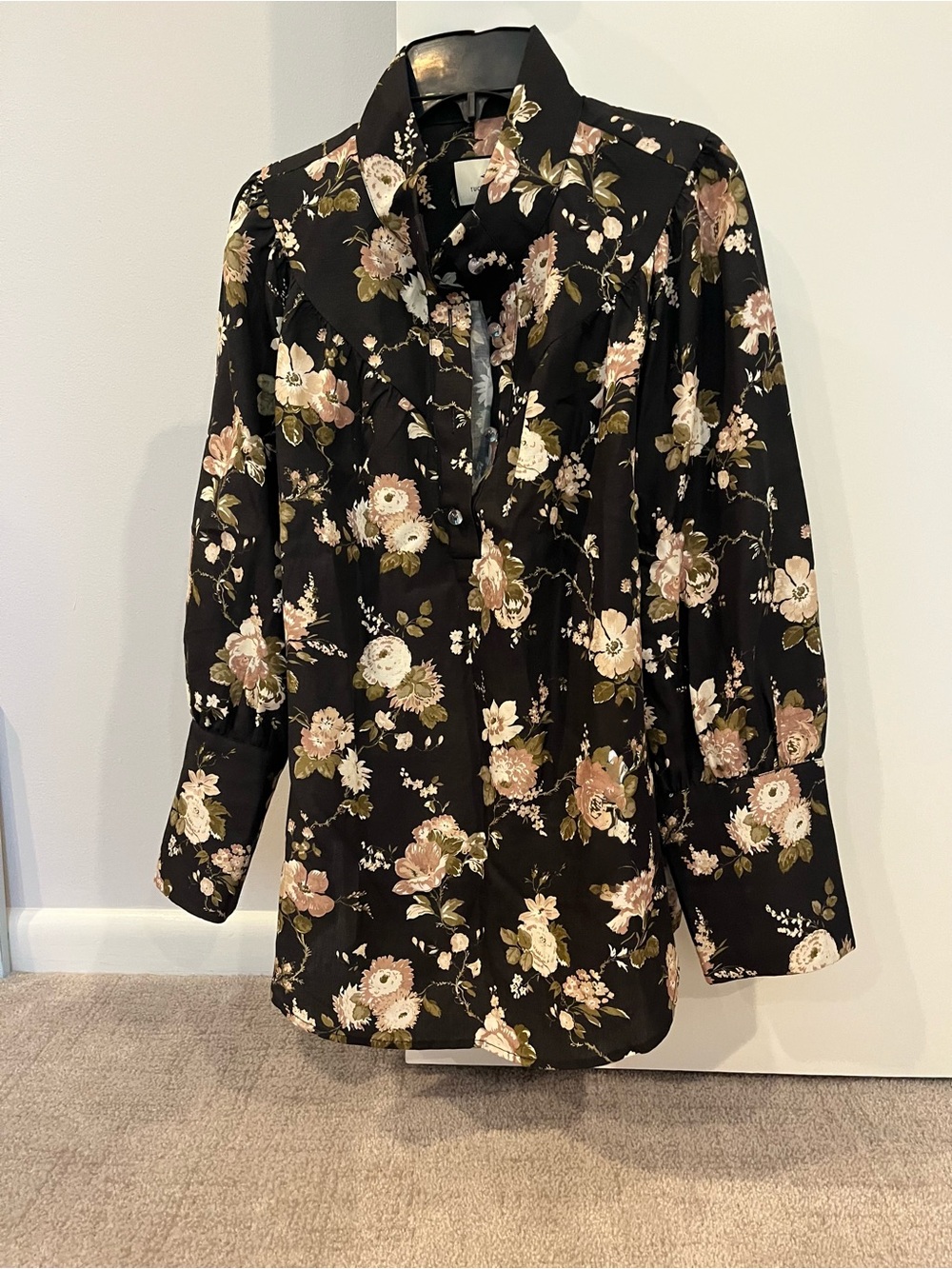 Tuckernuck Black Floral Blouse with Blush and Cream Flowers